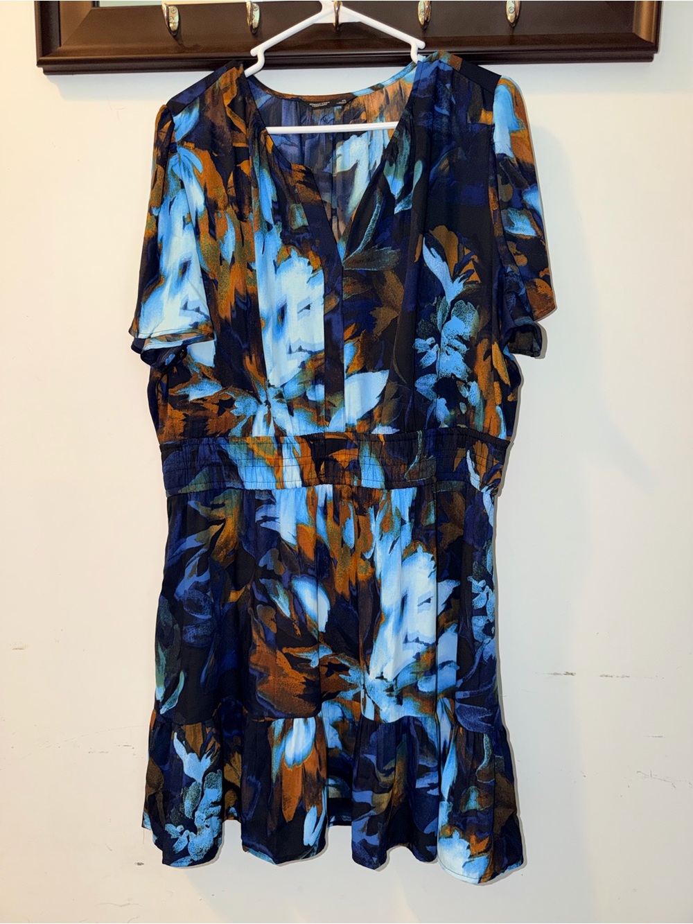 Simply Vera Vera Wang Navy, Blue and Brown Floral Mini Dress Size XL